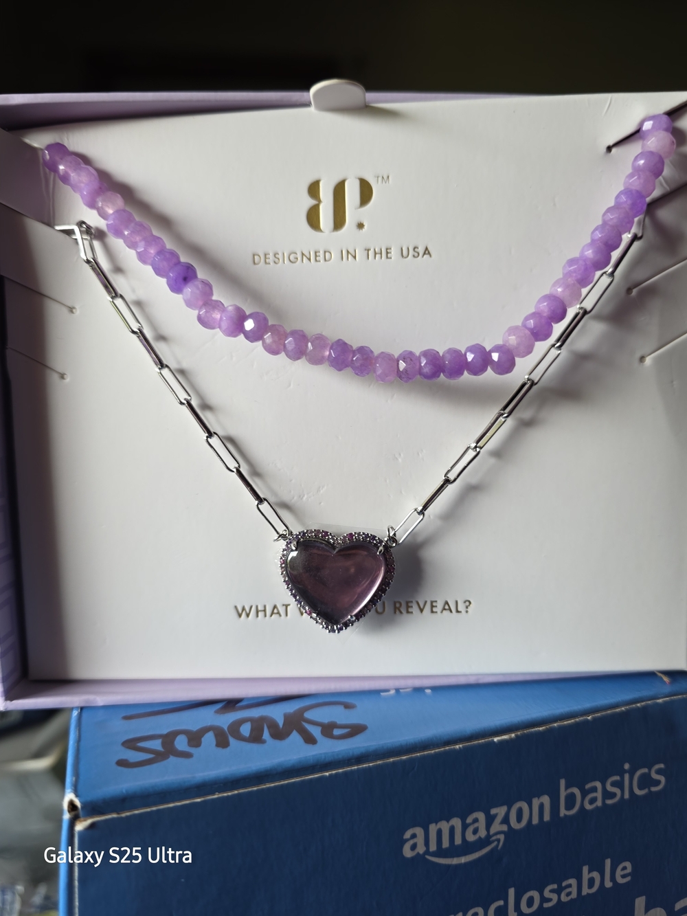 bp Lavender Beaded Choker with Purple Heart Pendant Necklace